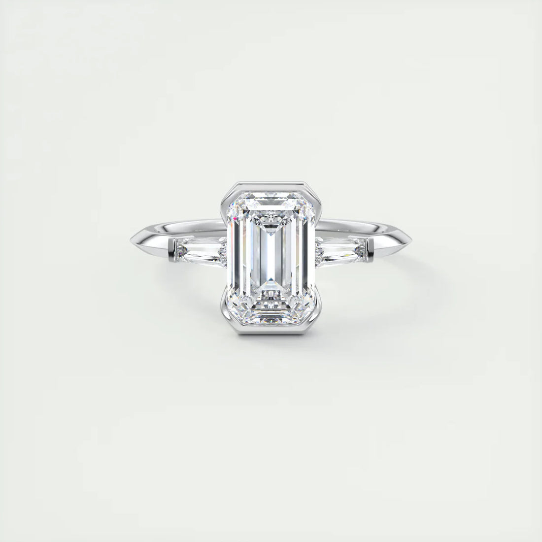 Emerald Half Bezel Three-Stone Engagement Ring