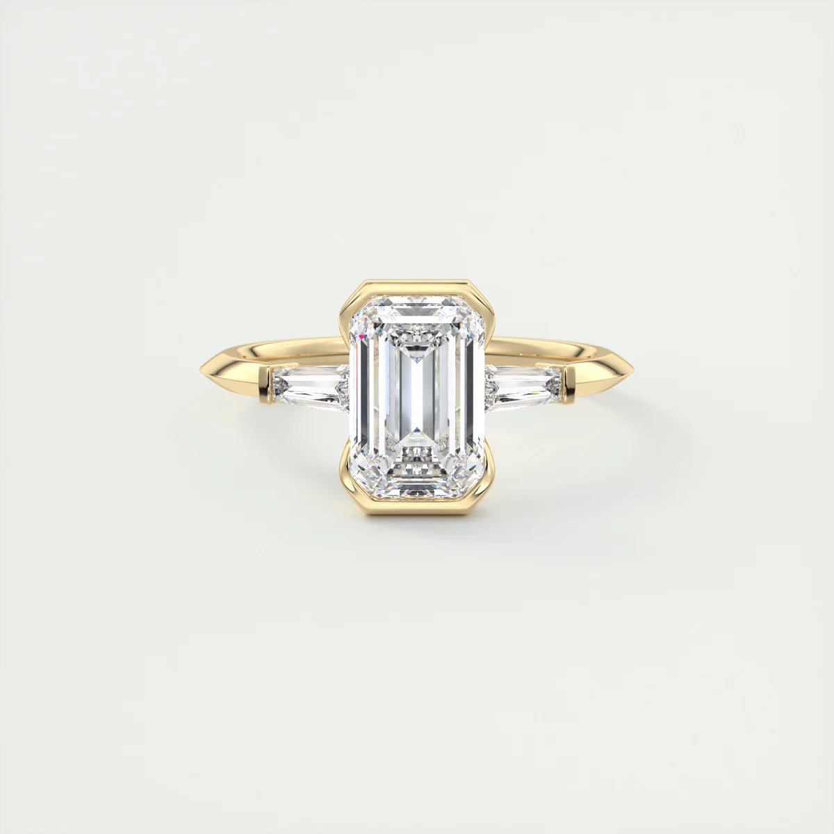 Emerald Half Bezel Three-Stone Engagement Ring