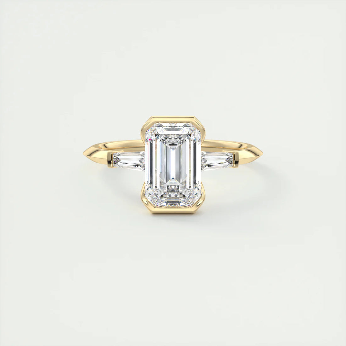 Emerald Half Bezel Three-Stone Engagement Ring