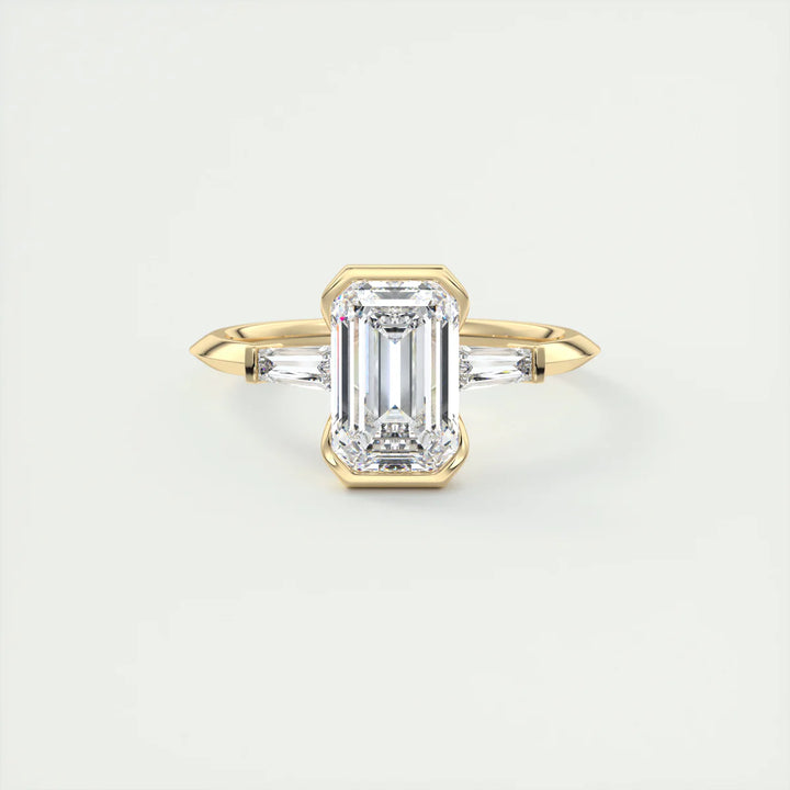 Emerald Half Bezel Three-Stone Engagement Ring