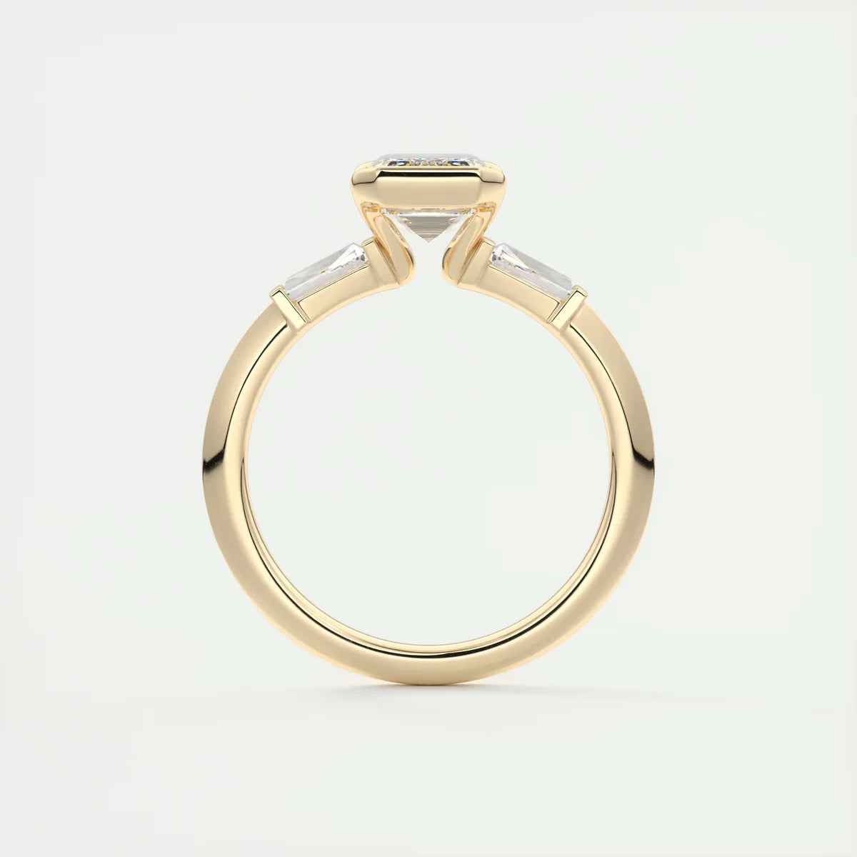 Emerald Half Bezel Three-Stone Engagement Ring