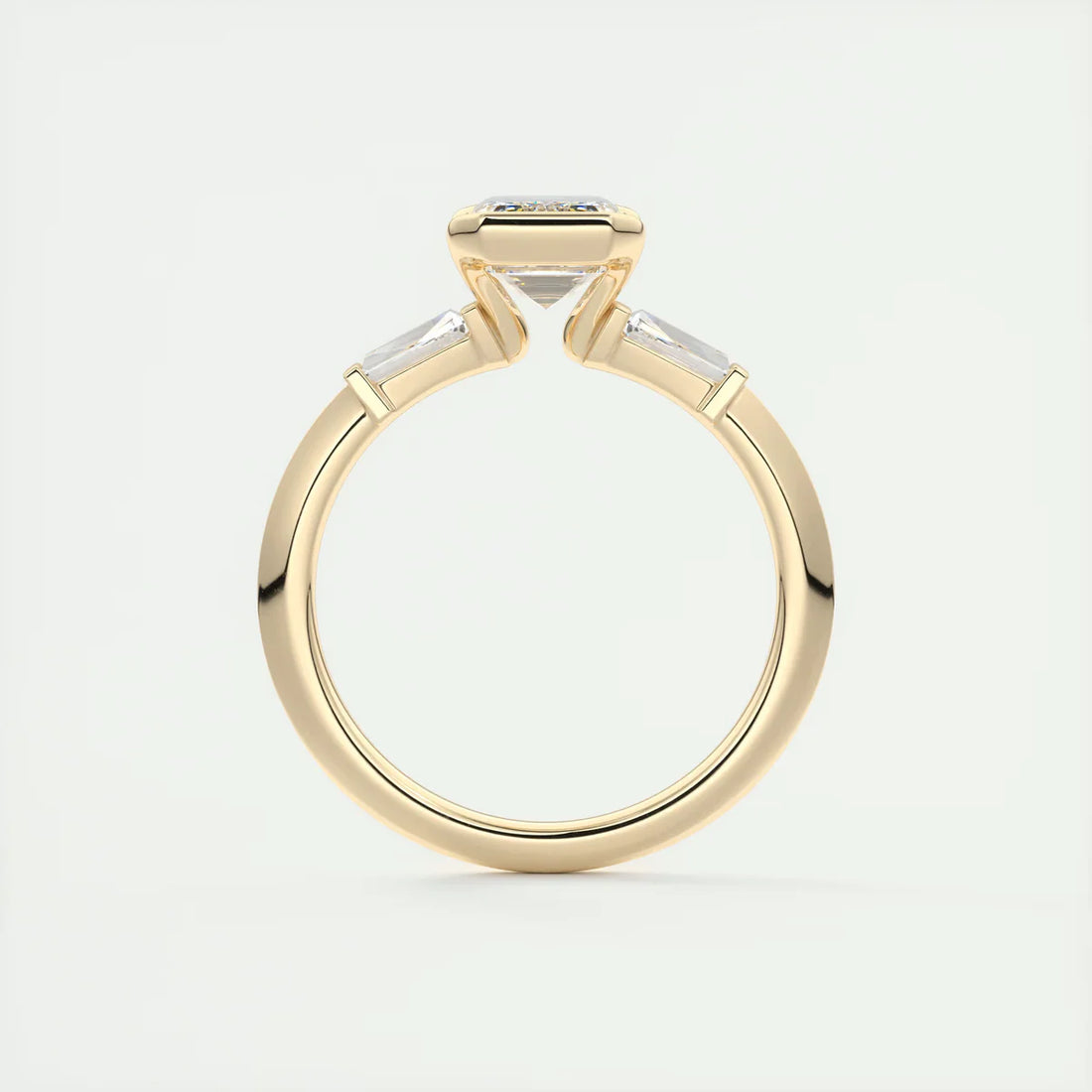 Emerald Half Bezel Three-Stone Engagement Ring