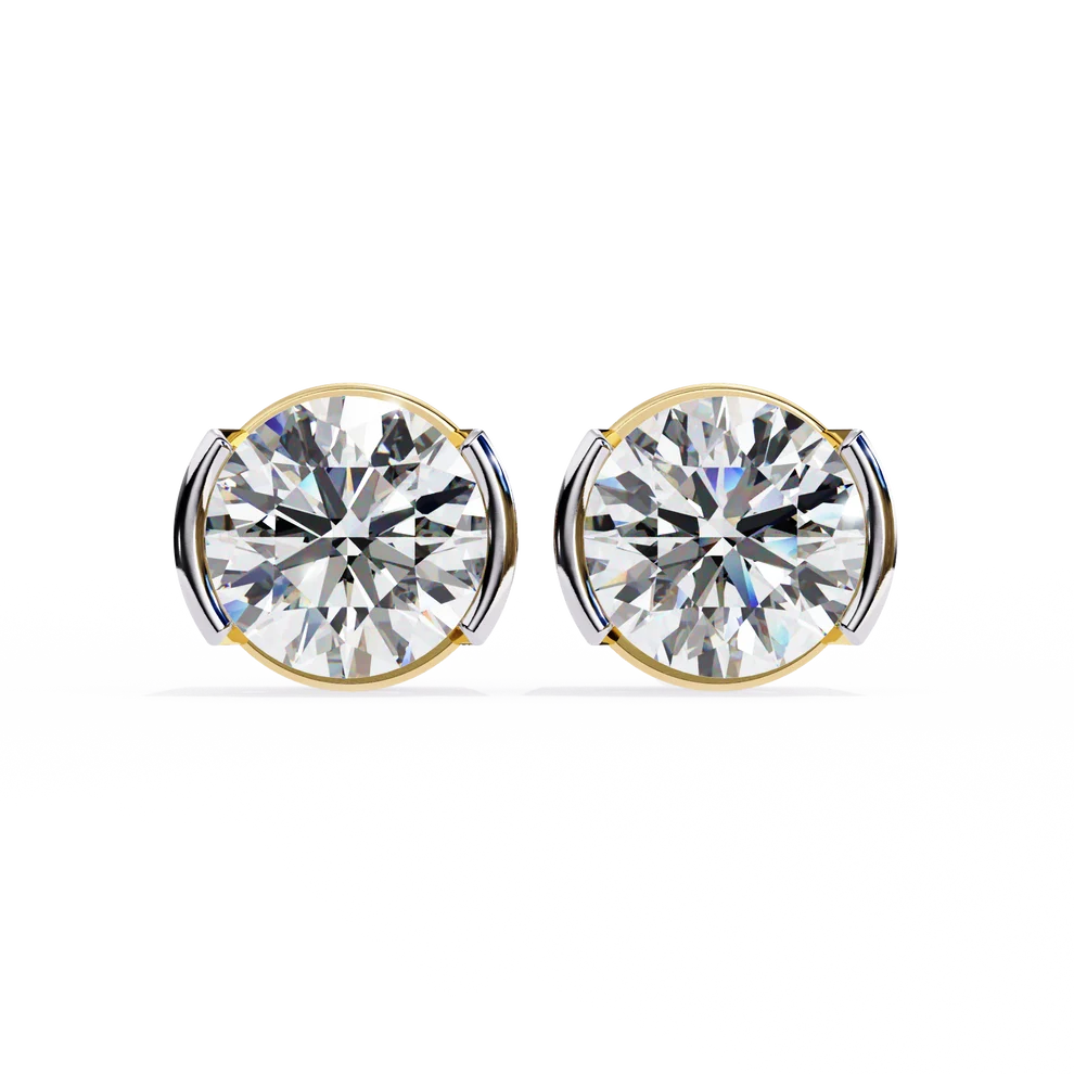 Aurelia Round Brilliant-Cut Diamond Bezel Stud Earrings ✨