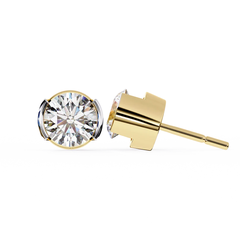 Aurelia Round Brilliant-Cut Diamond Bezel Stud Earrings ✨