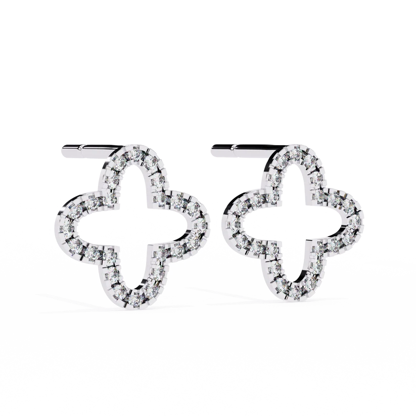 Four-Leaf Clover Diamond Hoop Stud Earrings in Gold