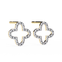 Four-Leaf Clover Diamond Hoop Stud Earrings in Gold