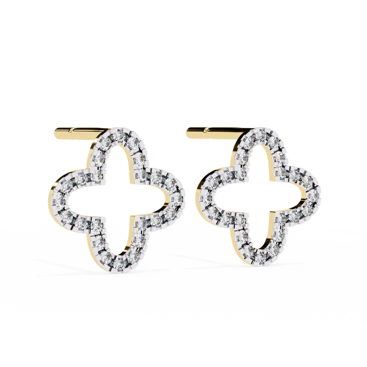 Four-Leaf Clover Diamond Hoop Stud Earrings in Gold