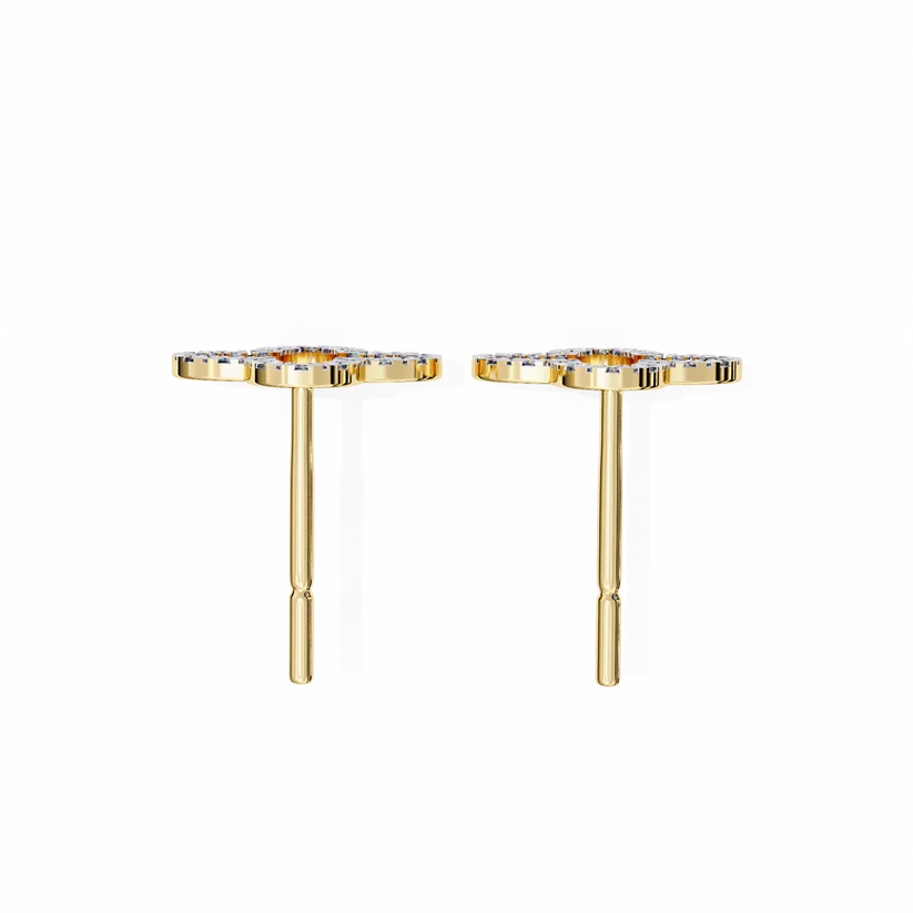 Four-Leaf Clover Diamond Hoop Stud Earrings in Gold