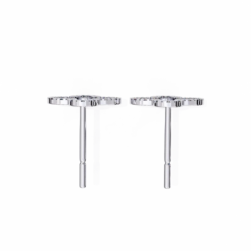 Four-Leaf Clover Diamond Hoop Stud Earrings in Gold