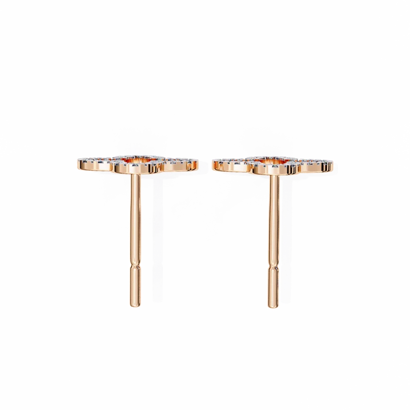 Four-Leaf Clover Diamond Hoop Stud Earrings in Gold