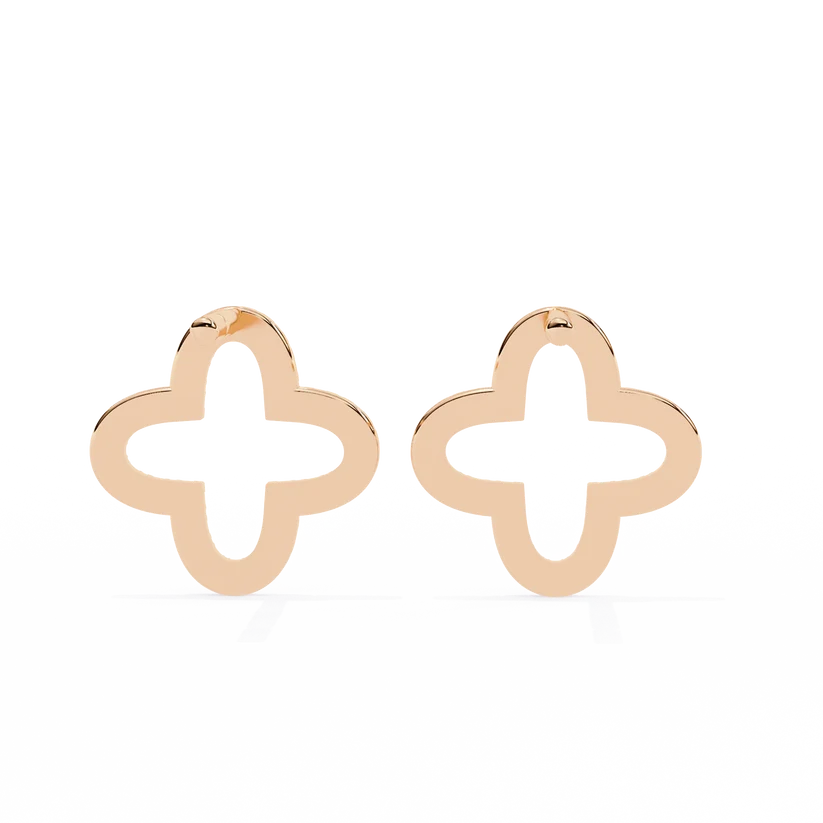 Four-Leaf Clover Diamond Hoop Stud Earrings in Gold