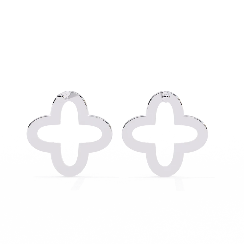 Four-Leaf Clover Diamond Hoop Stud Earrings in Gold