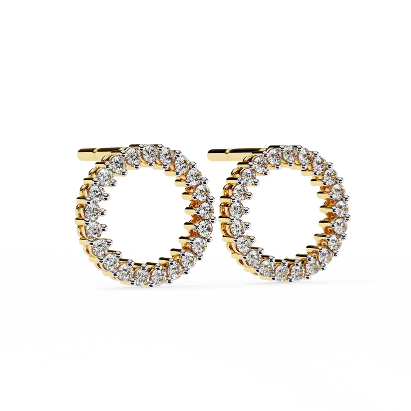 Diamond Pave Circle Hoop Stud Earrings in Gold