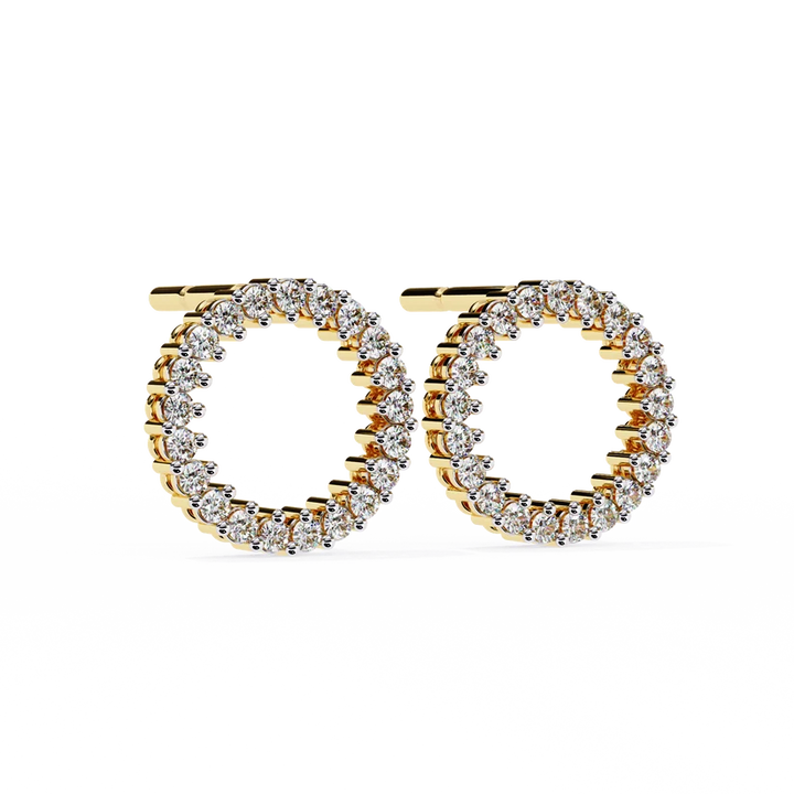 Diamond Pave Circle Hoop Stud Earrings in Gold