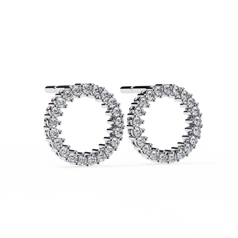 Diamond Pave Circle Hoop Stud Earrings in Gold