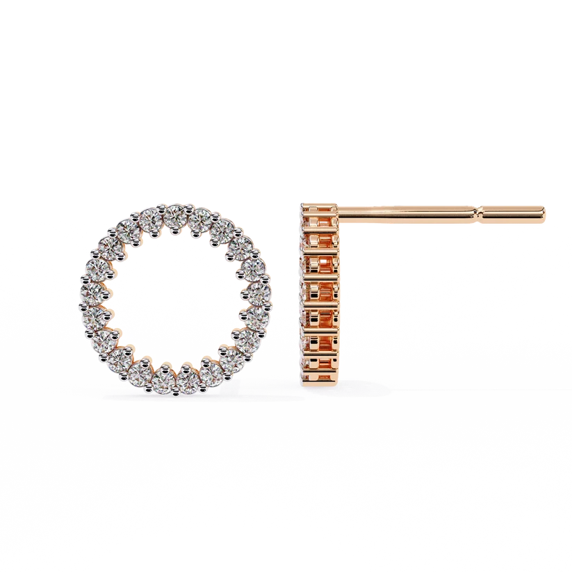 Diamond Pave Circle Hoop Stud Earrings in Gold