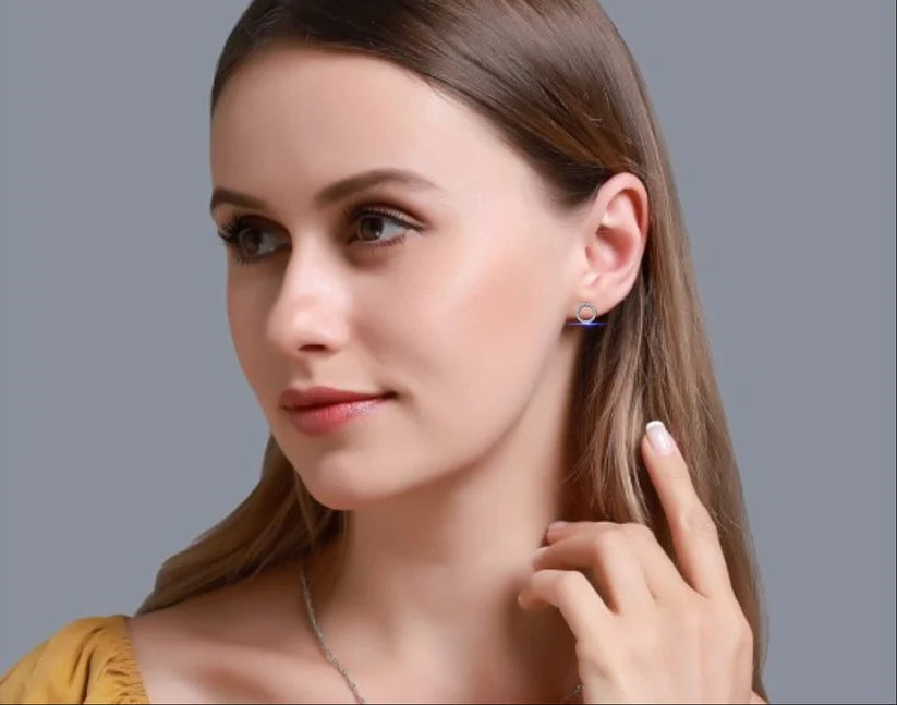 Diamond Pave Circle Hoop Stud Earrings in Gold