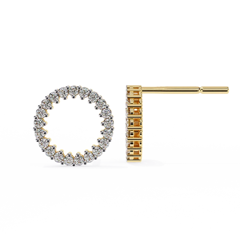 Diamond Pave Circle Hoop Stud Earrings in Gold