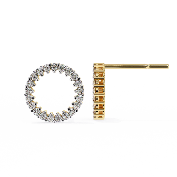 Diamond Pave Circle Hoop Stud Earrings in Gold