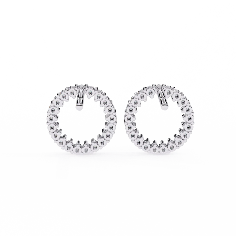 Diamond Pave Circle Hoop Stud Earrings in Gold