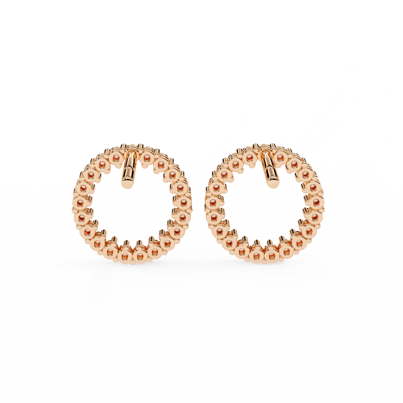 Diamond Pave Circle Hoop Stud Earrings in Gold
