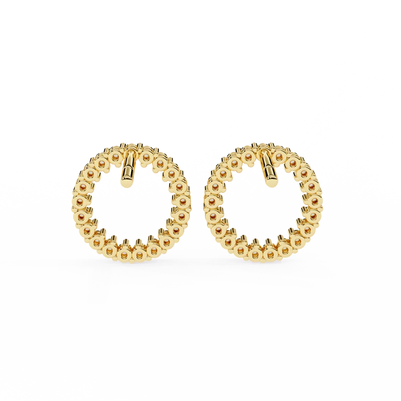 Diamond Pave Circle Hoop Stud Earrings in Gold