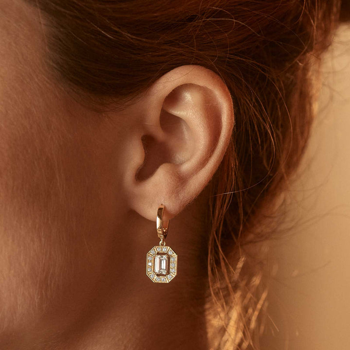 The Octavia Emerald Halo Drop Hoops