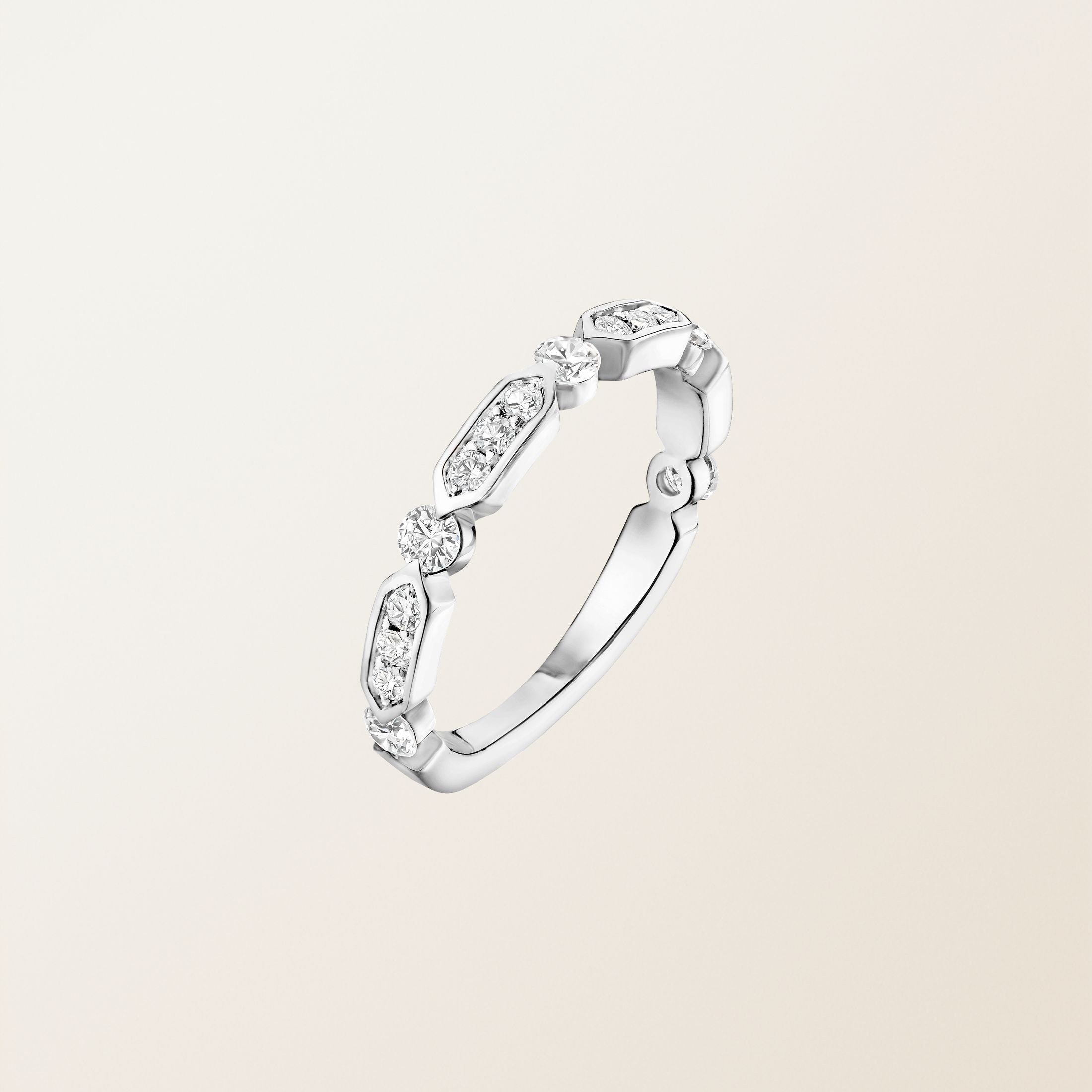 Geometric Hexagon Diamond Half Eternity Band in White Gold