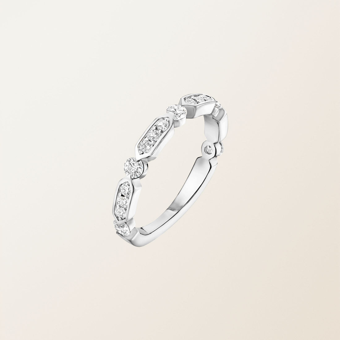 Geometric Hexagon Diamond Half Eternity Band in White Gold