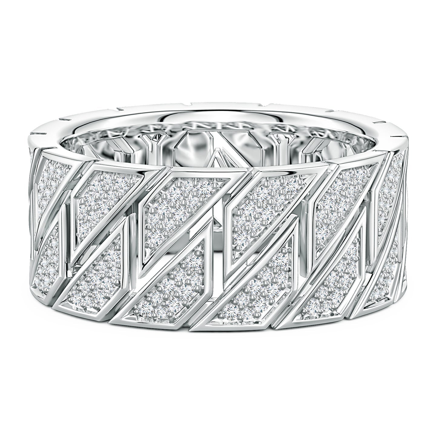 Pave-Set Lab-Grown Diamond Men's Octagon-Shaped Link Ring