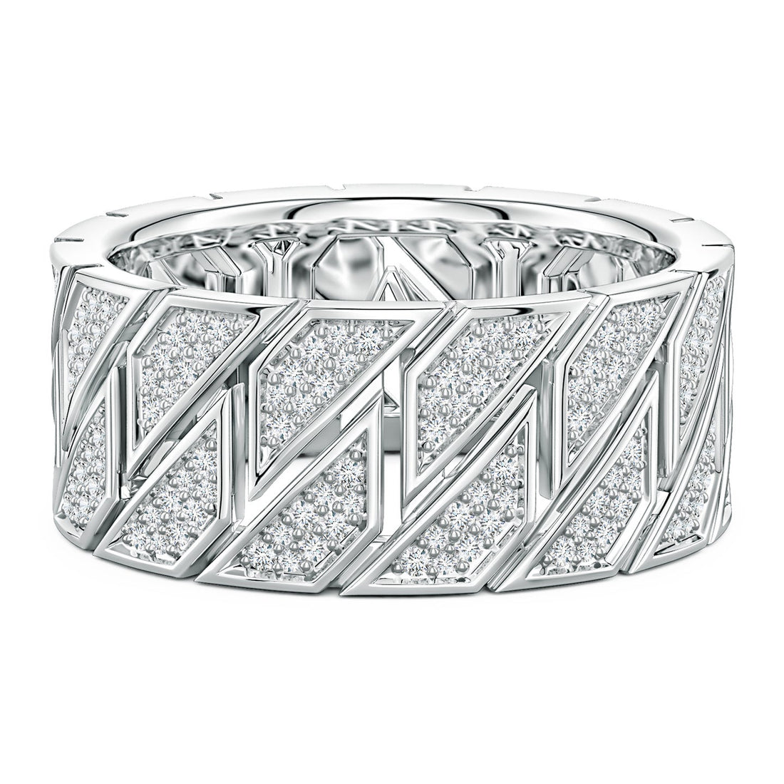 Pave-Set Lab-Grown Diamond Men's Octagon-Shaped Link Ring