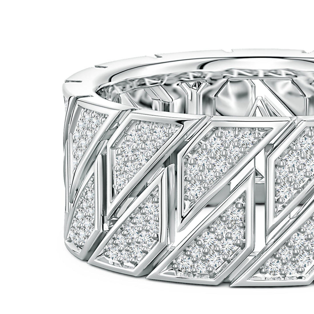 Pave-Set Lab-Grown Diamond Men's Octagon-Shaped Link Ring