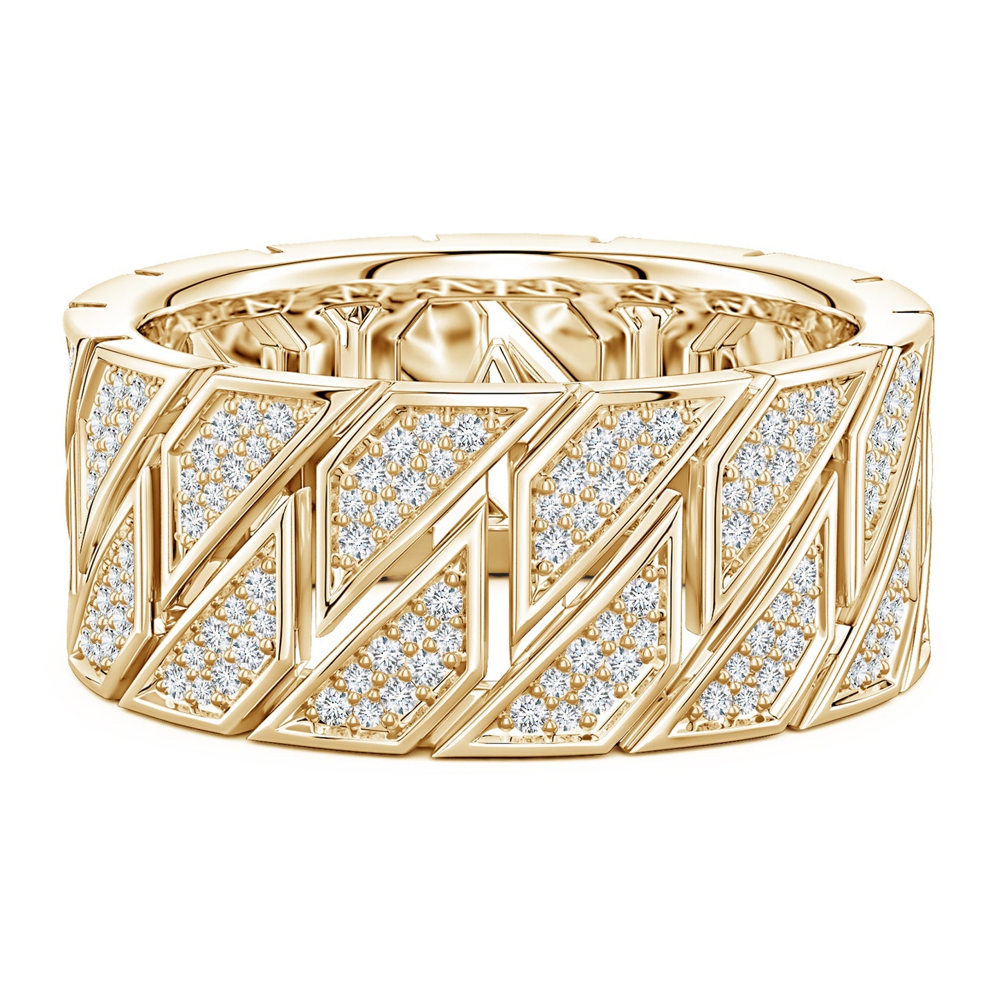 Pave-Set Lab-Grown Diamond Men's Octagon-Shaped Link Ring