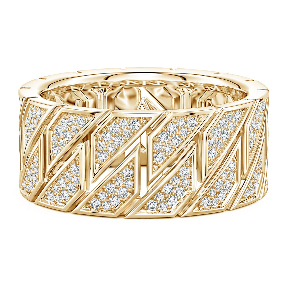 Pave-Set Lab-Grown Diamond Men's Octagon-Shaped Link Ring