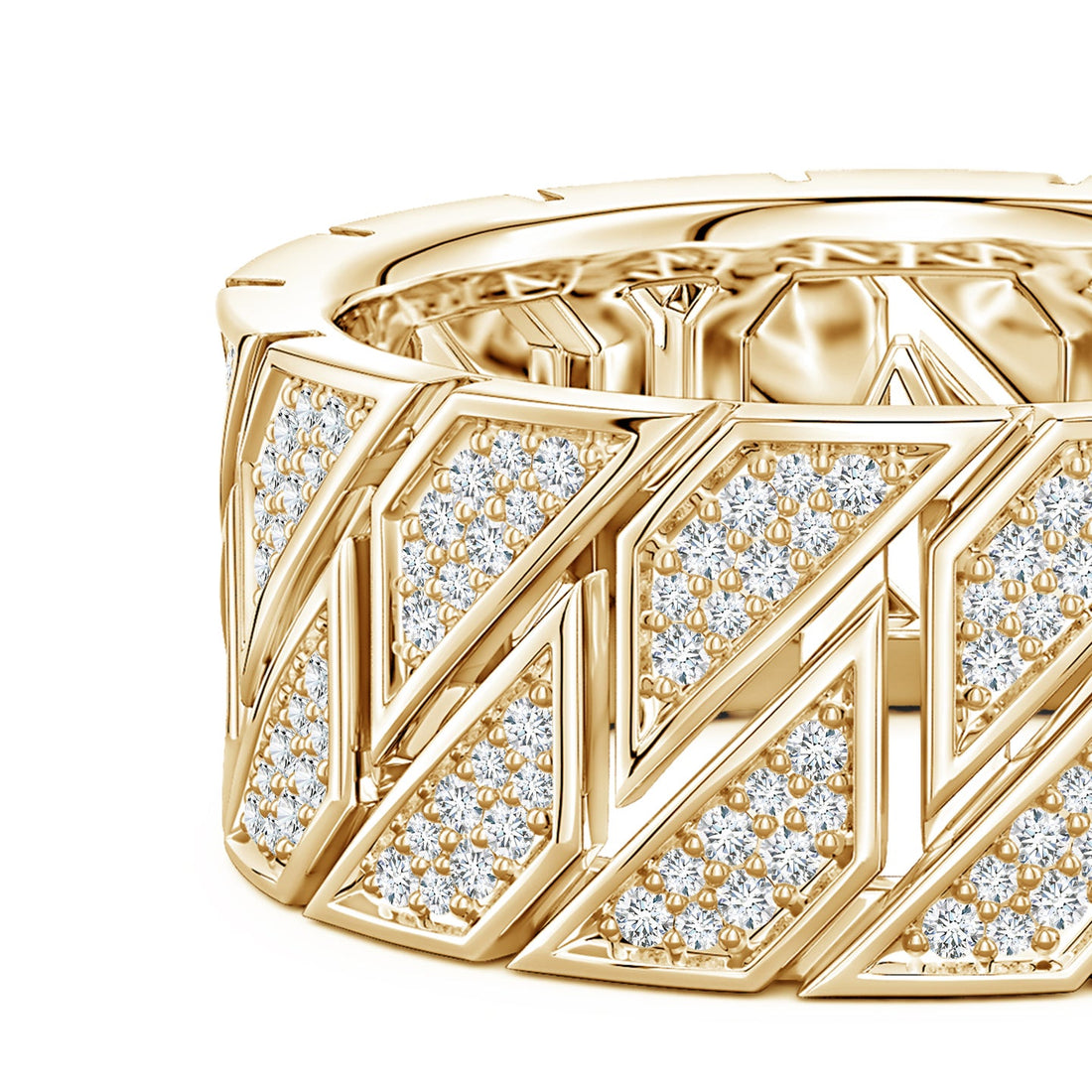 Pave-Set Lab-Grown Diamond Men's Octagon-Shaped Link Ring