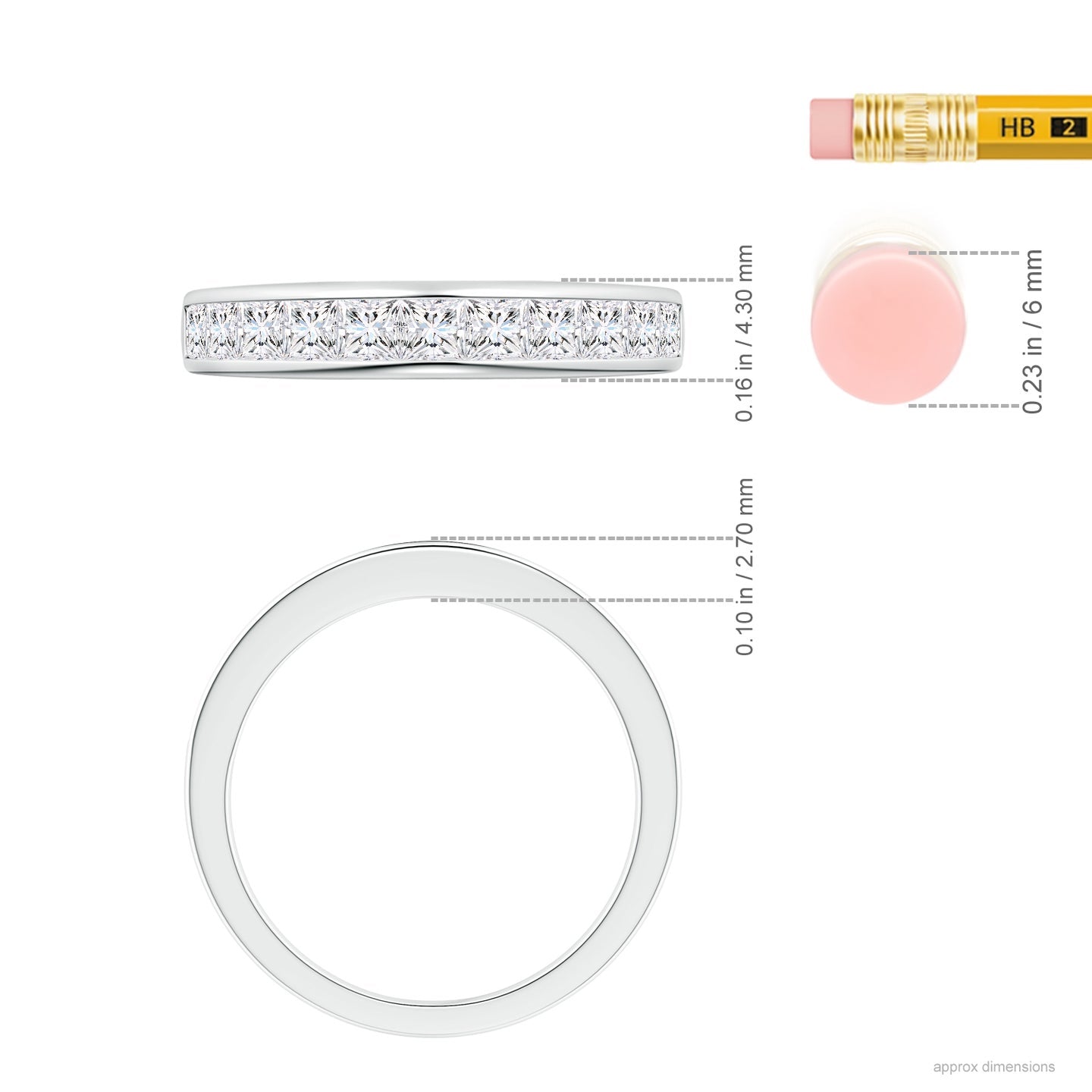 Princess Cut Lab Grown Diamond Channel Set Half Eternity Engagement & Wedding Band