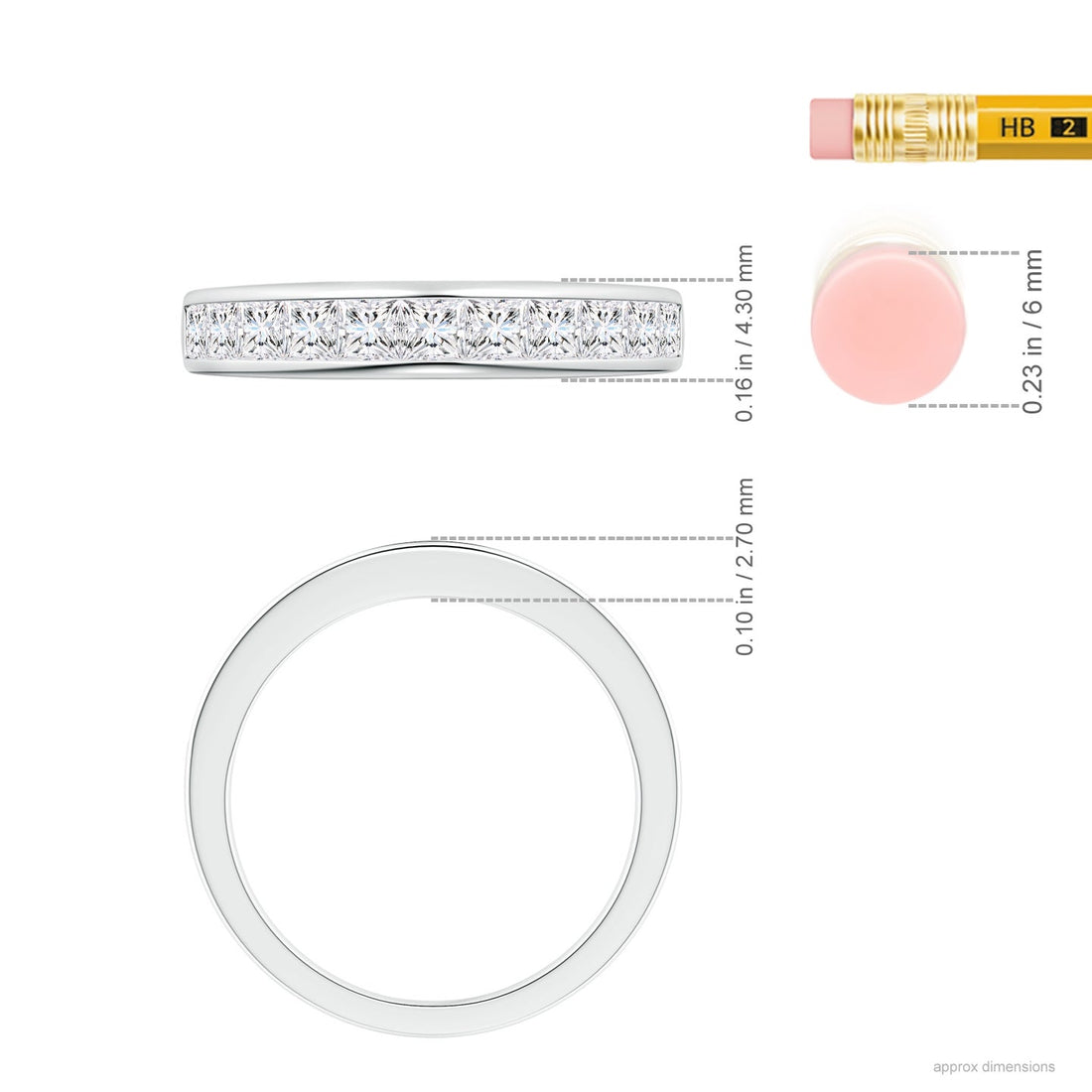Princess Cut Lab Grown Diamond Channel Set Half Eternity Engagement & Wedding Band