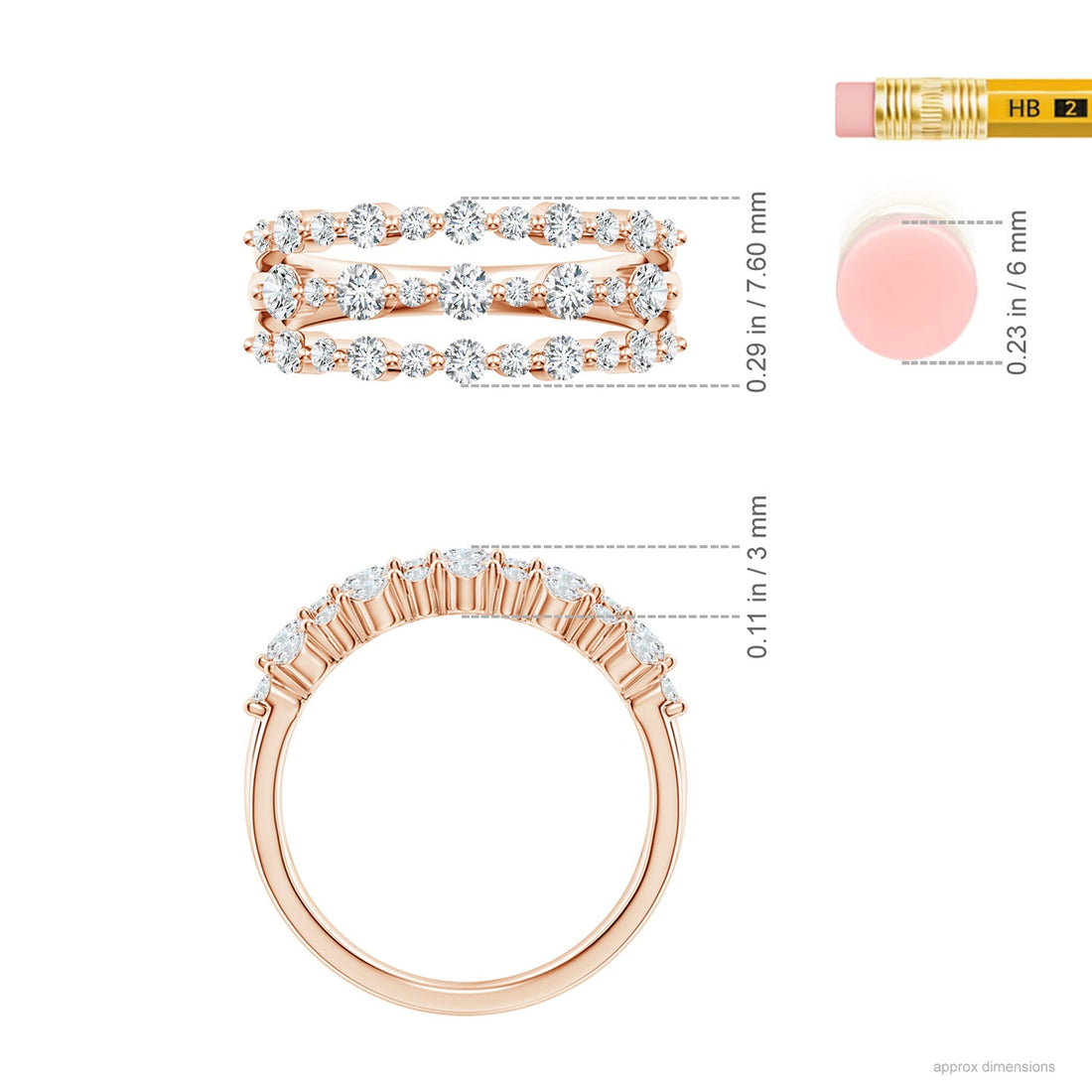 Three-Row Shared Prong Lab Grown Diamond Wide Engagement & Wedding Band Ring