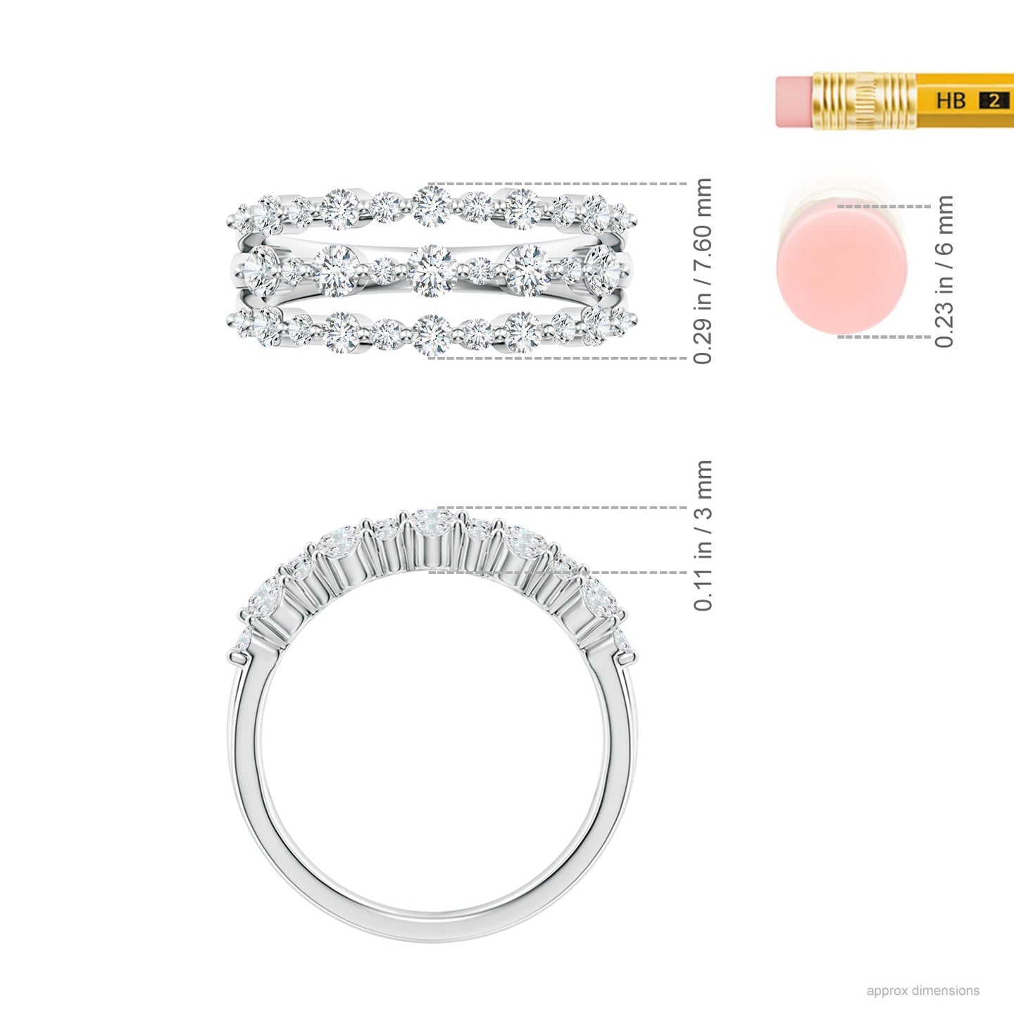 Three-Row Shared Prong Lab Grown Diamond Wide Engagement & Wedding Band Ring