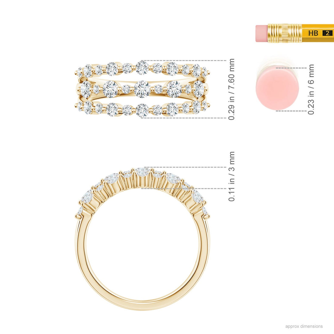 Three-Row Shared Prong Lab Grown Diamond Wide Engagement & Wedding Band Ring