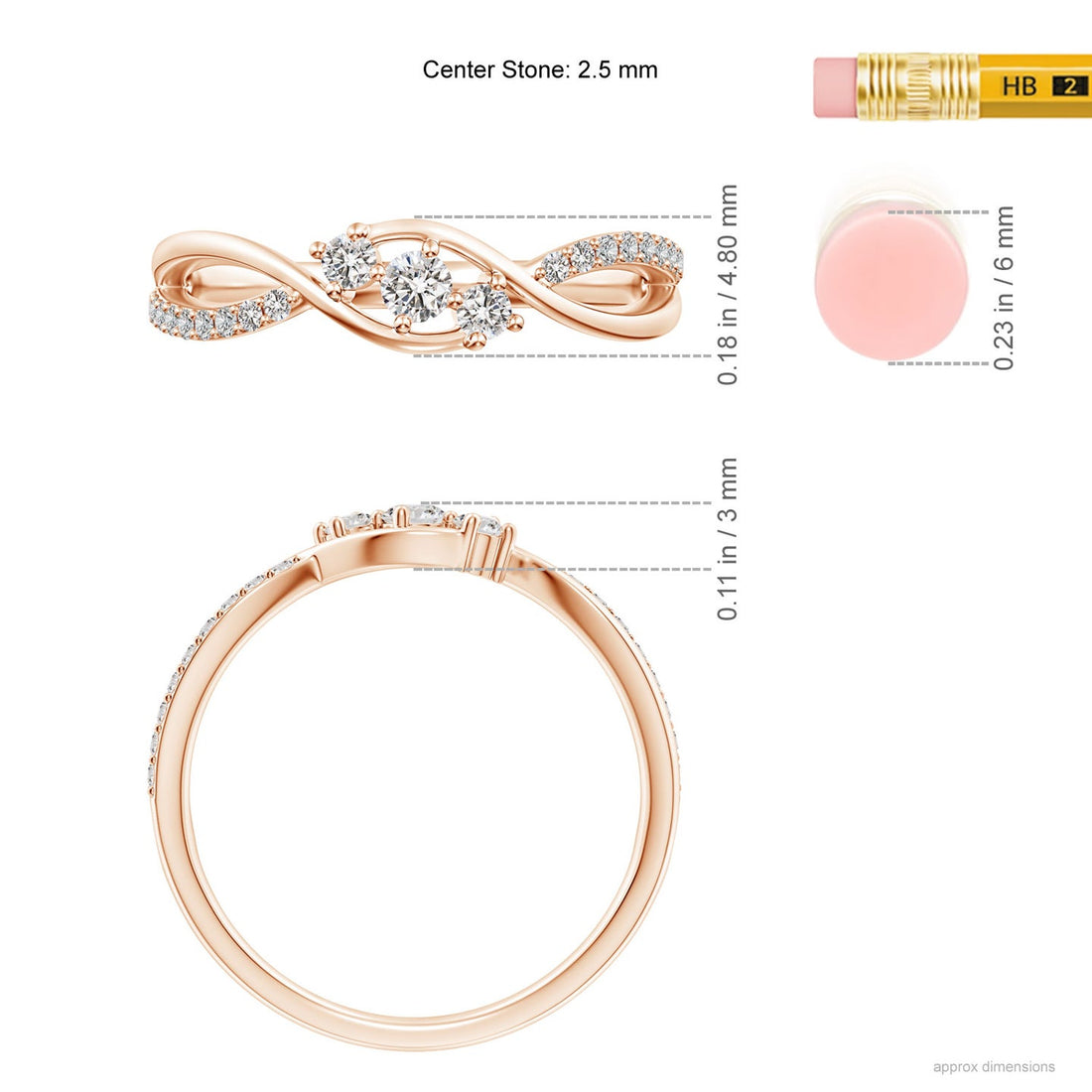 Three Stone Infinity Twist Diamond Ring