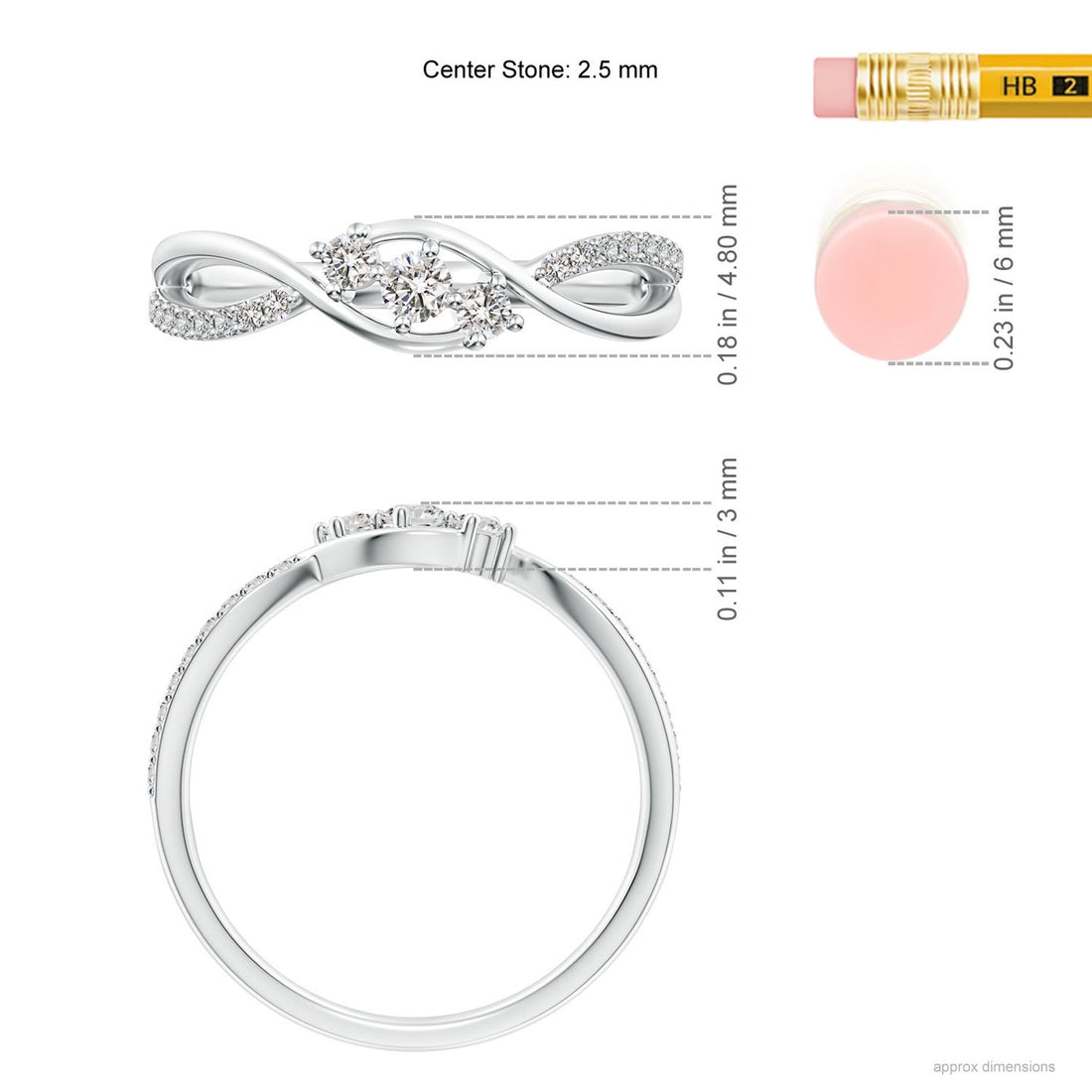 Three Stone Infinity Twist Diamond Ring