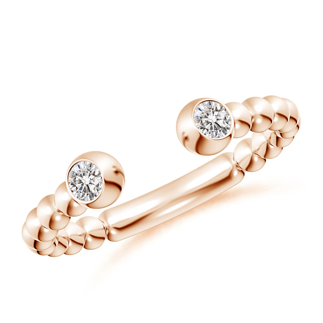 Two-Stone Round Diamond Beaded Shank Open Ring