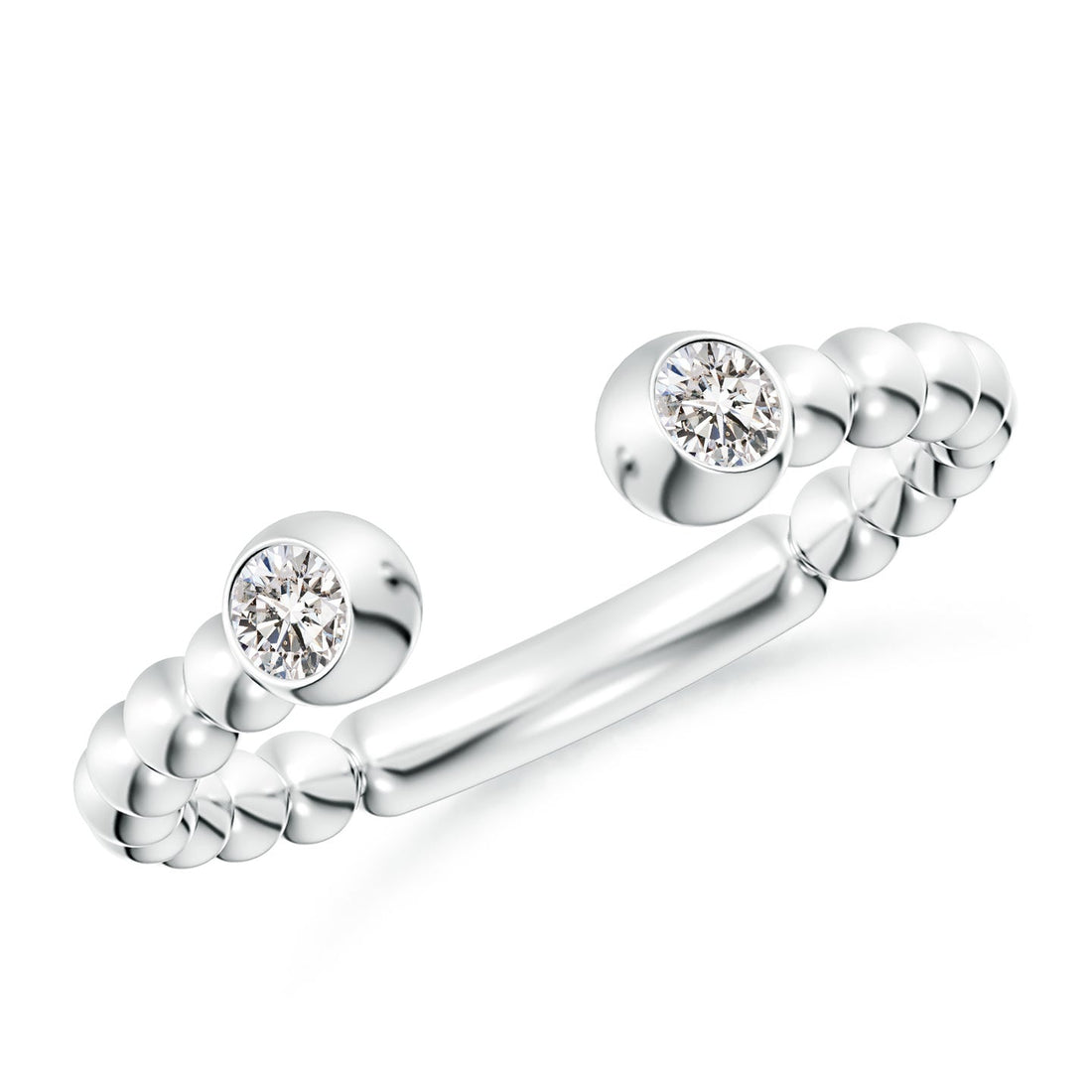Two-Stone Round Diamond Beaded Shank Open Ring