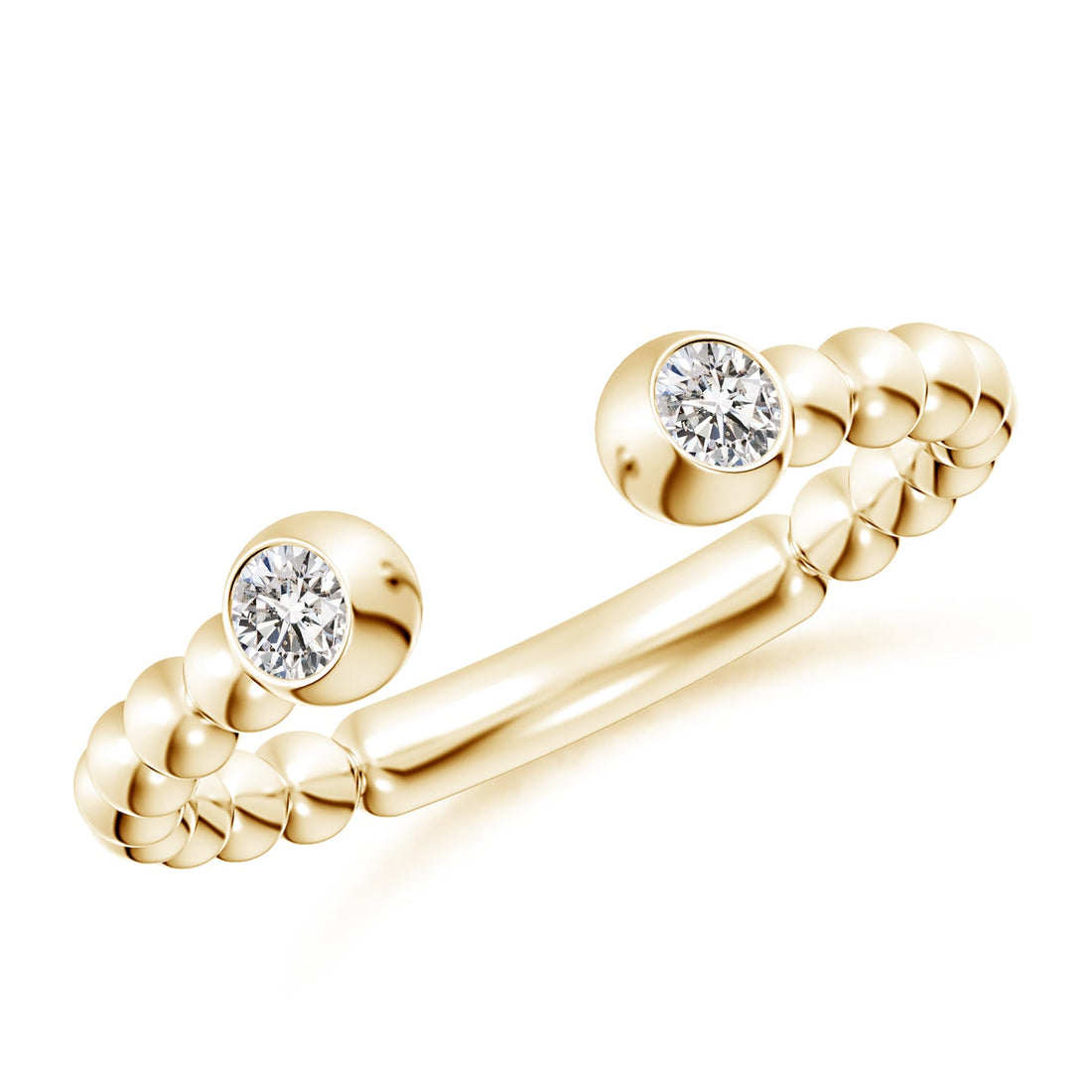 Two-Stone Round Diamond Beaded Shank Open Ring