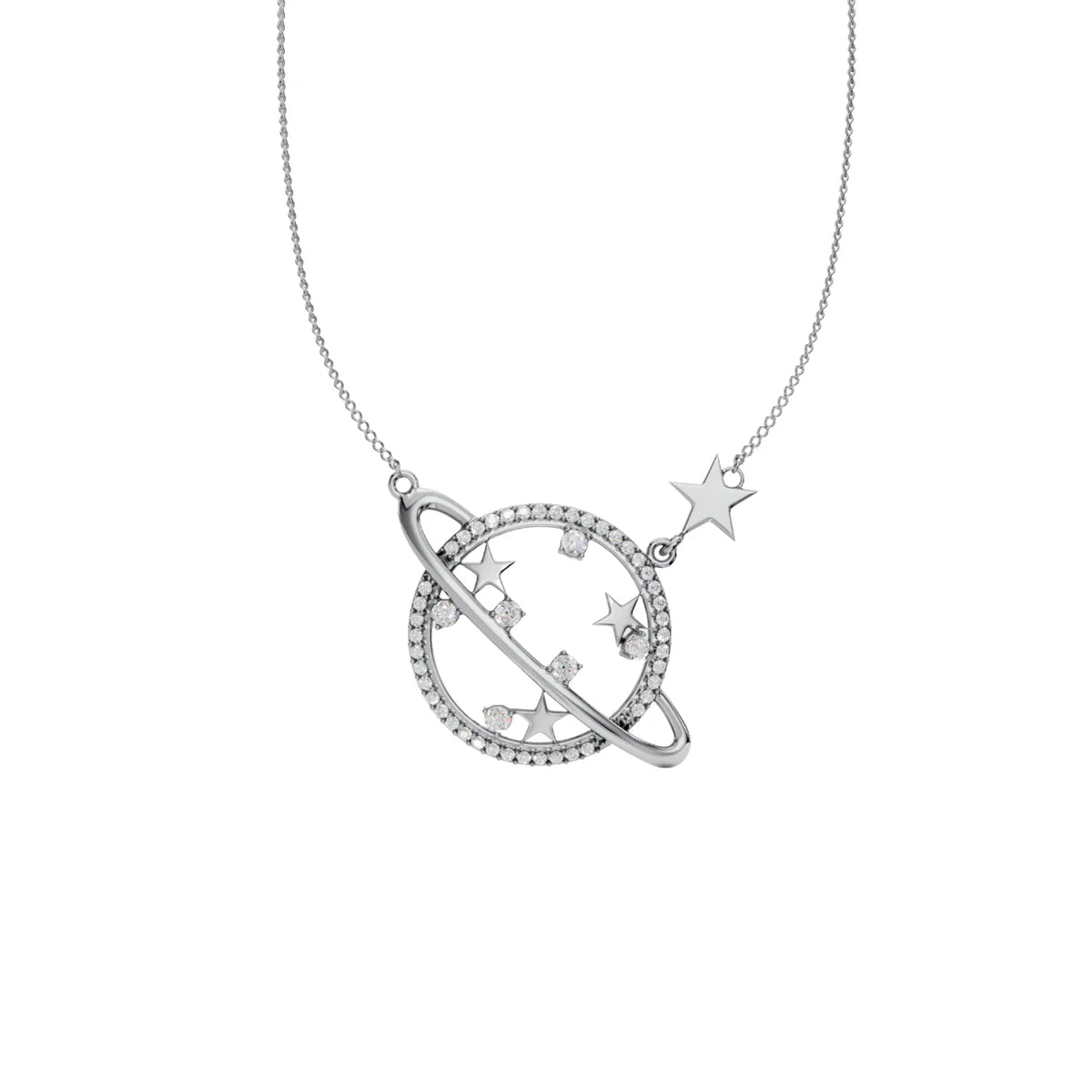 Celestial Planet Saturn Star Necklace in 925 Sterling Silver
