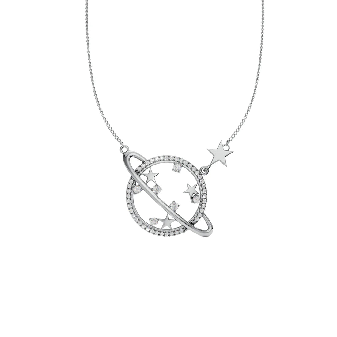 Celestial Planet Saturn Star Necklace in 925 Sterling Silver
