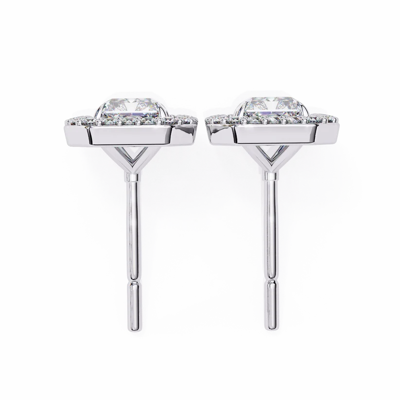 Gold Radiant Cut Halo Diamond Stud Earrings for Women | Luxury Bridal Earrings