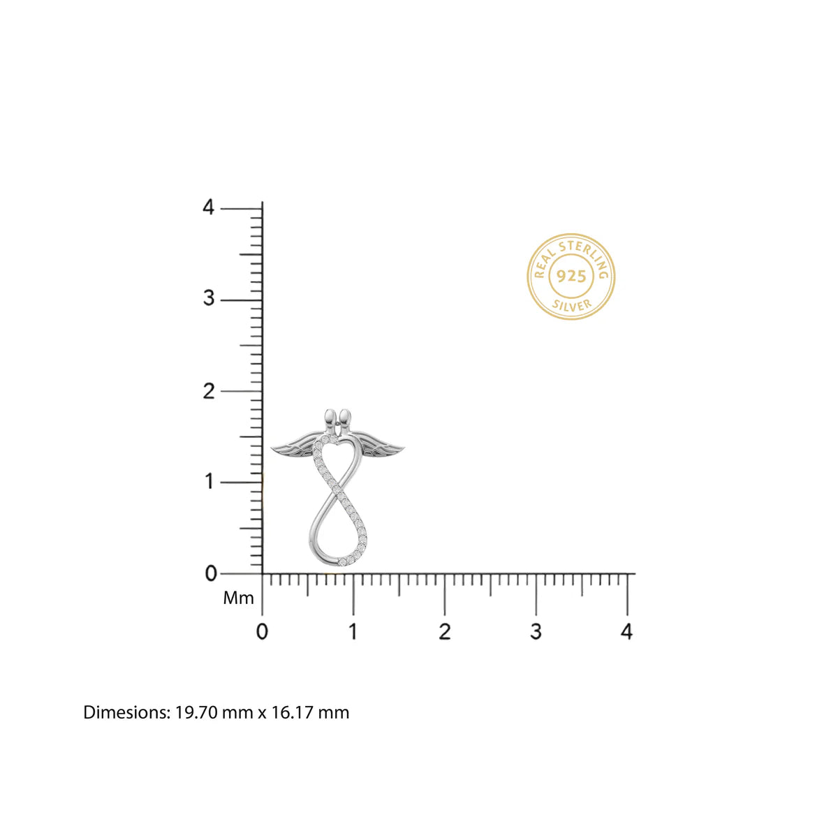 Angel Wing Infinity Heart Pendant Necklace in Sterling Silver