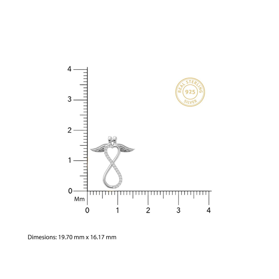 Angel Wing Infinity Heart Pendant Necklace in Sterling Silver